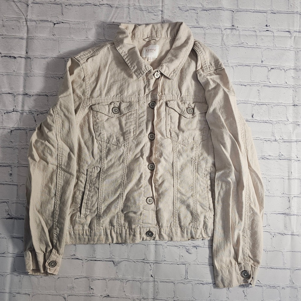 Curve Appeal Womens Linen Blend Trucker Jacket Beige Oatmeal Size‎ L